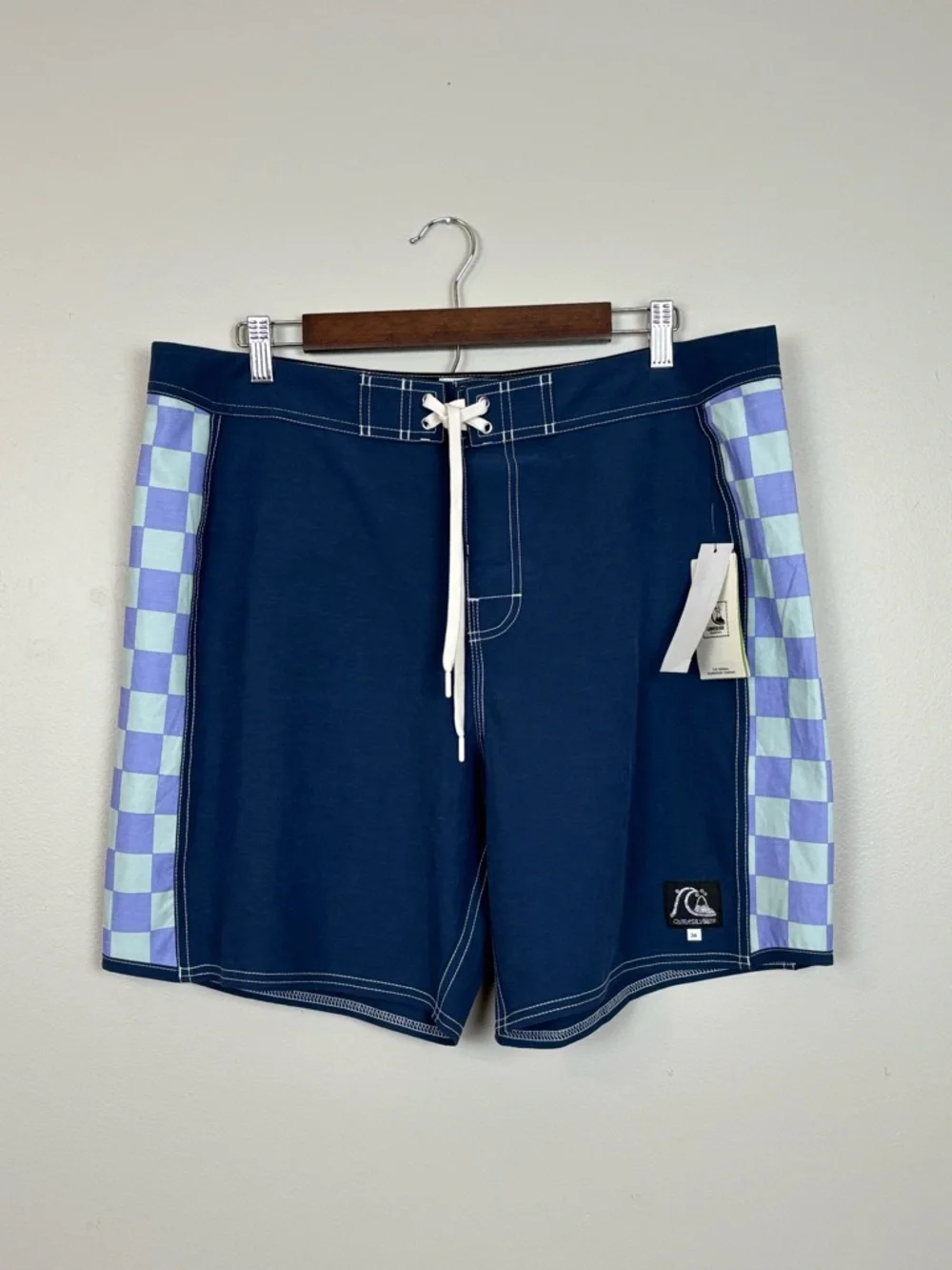 Quicksilver Board Shorts Mens 36 Blue Original Checkered Surf‎ Beach 7.5